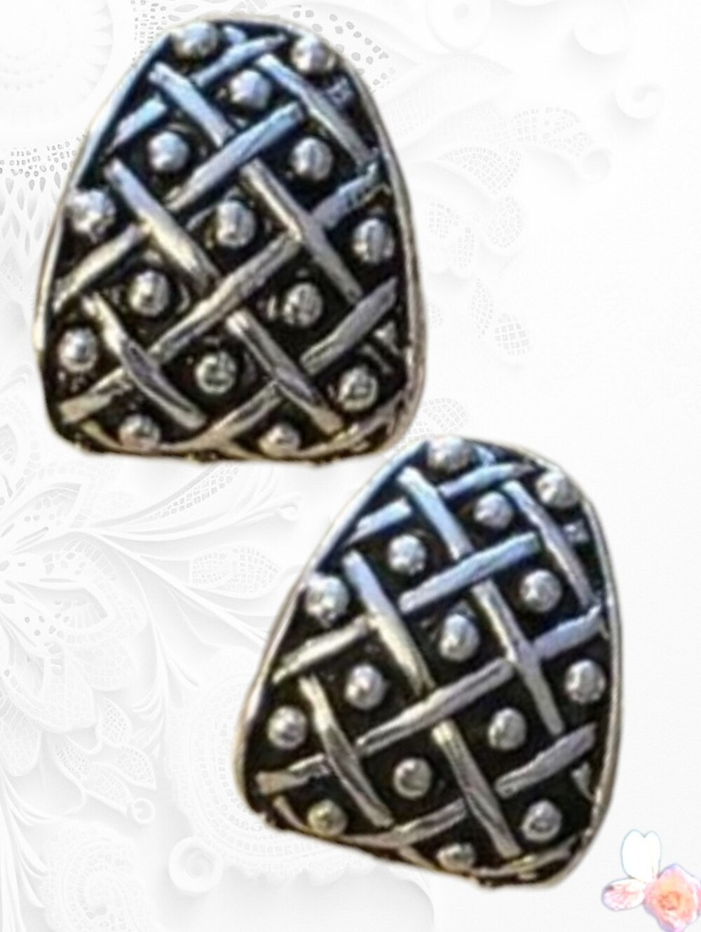 New Ear Sense Textured Lattice Post Earrings Silver Tone Nickel-Free 193